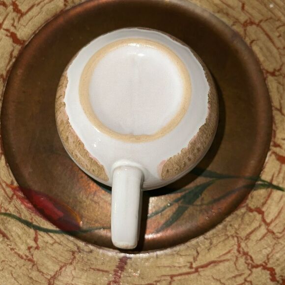 Chubby White Hand painted Mug with a handle Brown White Tan Pink Ivory - Picture 4 of 6